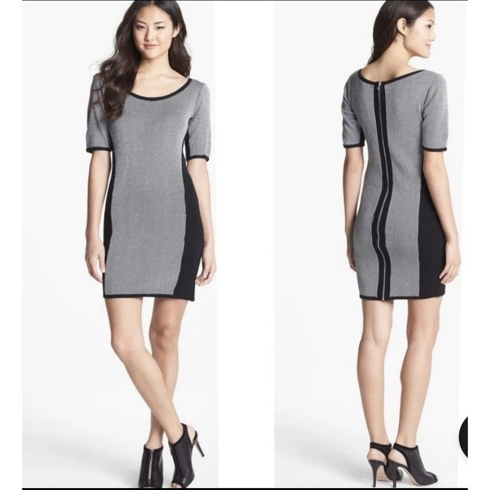 BB Dakota Bodycon Mini Dress  Black & White‎ Knit Sweater Dress Zipper Size S